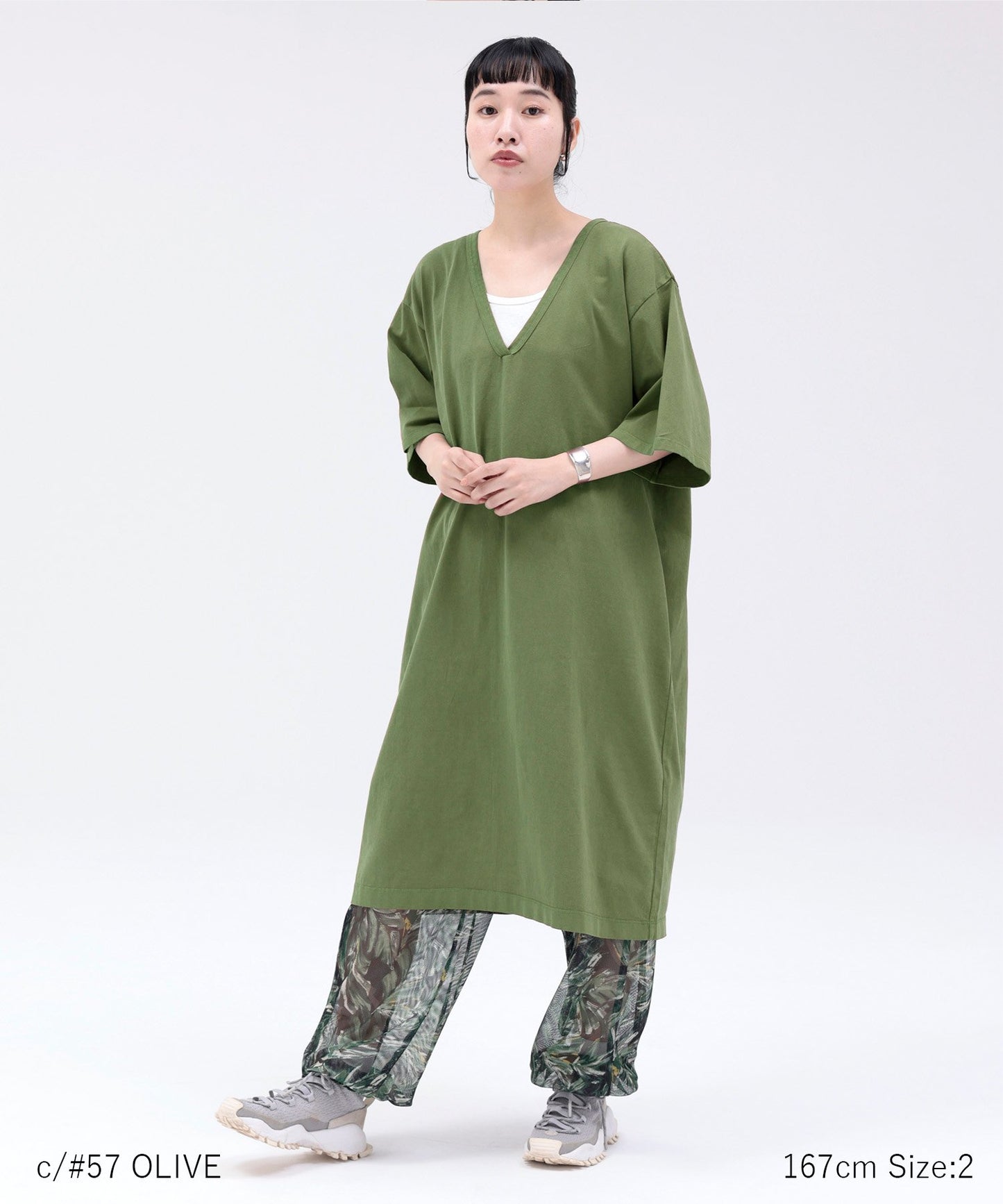 《環境配慮素材》OG GD COTTON V/N SACK DRESS オーガニックコットン 製品染め［155-165cm］