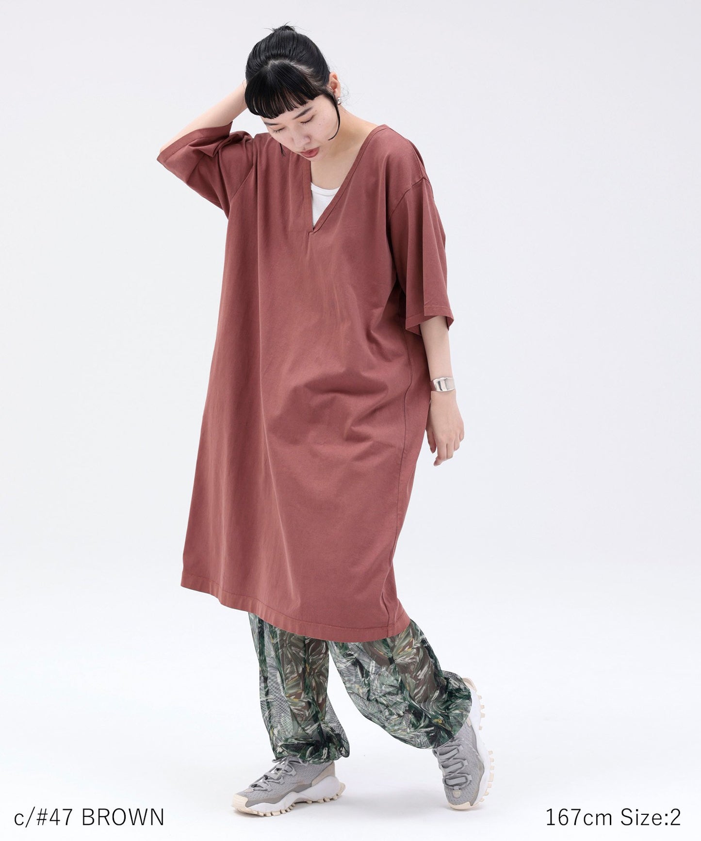 《環境配慮素材》OG GD COTTON V/N SACK DRESS オーガニックコットン 製品染め［155-165cm］