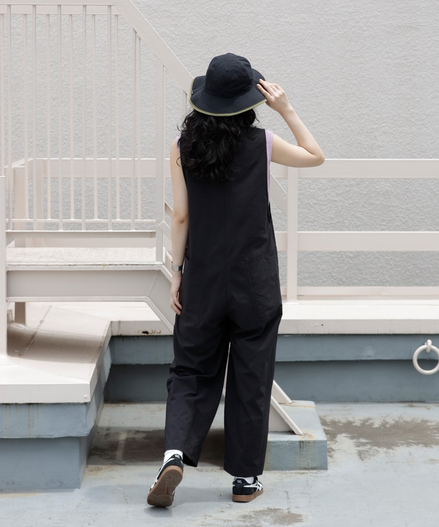 《環境配慮素材》GINGHAM SUCKER SALOPETTE ソロテックス 吸汗速乾