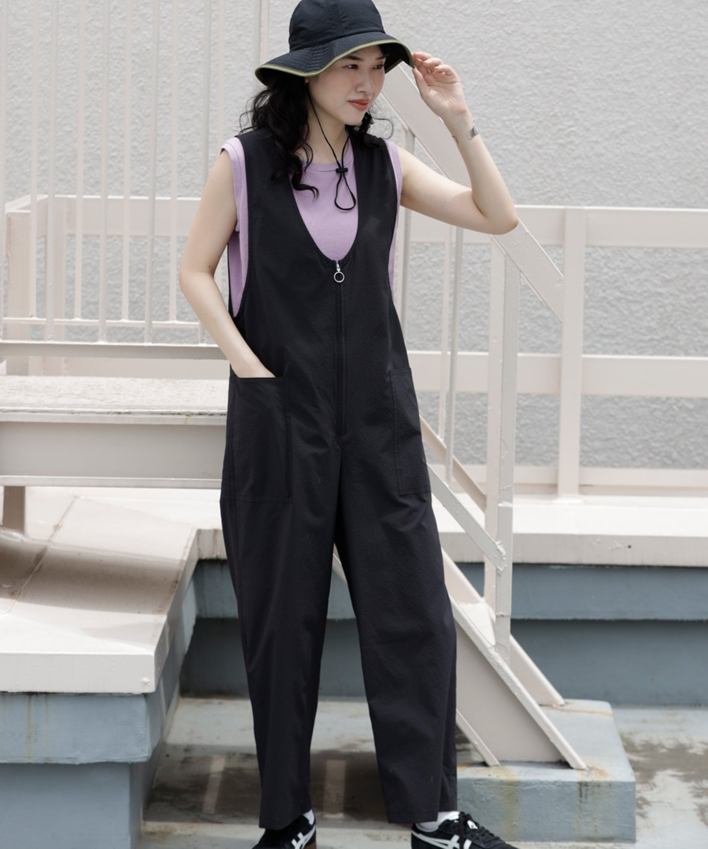 《環境配慮素材》GINGHAM SUCKER SALOPETTE ソロテックス 吸汗速乾