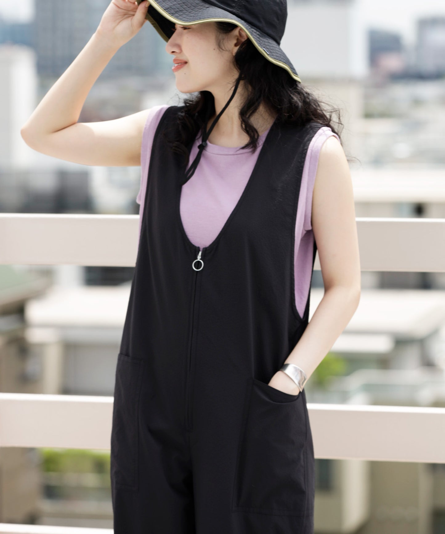 《環境配慮素材》GINGHAM SUCKER SALOPETTE ソロテックス 吸汗速乾