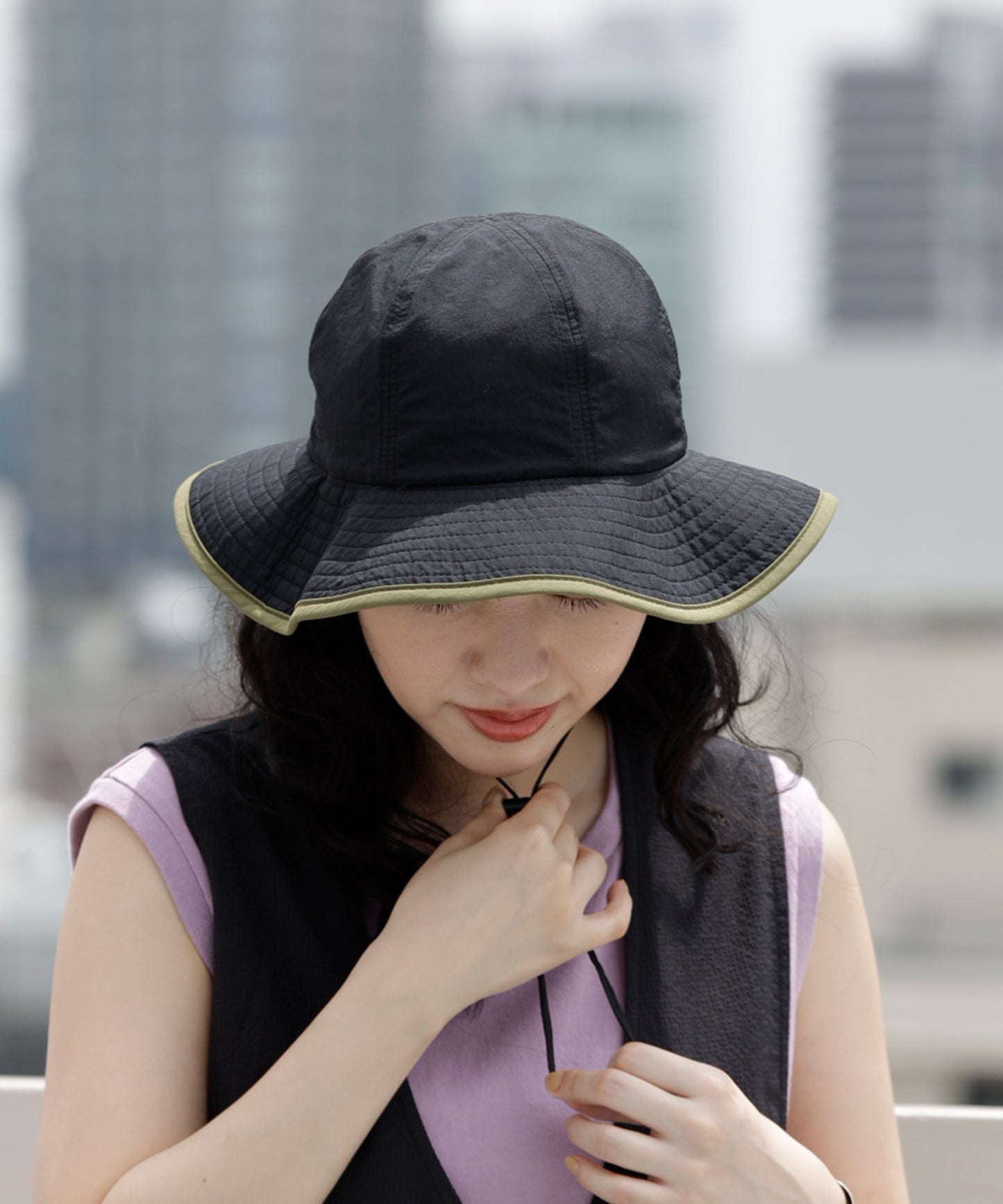 《環境配慮素材》UVCUT NYLON PIPING HAT 紫外線カット 撥水 接触冷感