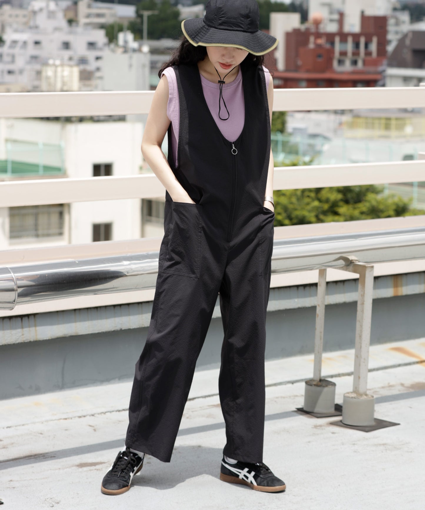 《環境配慮素材》GINGHAM SUCKER SALOPETTE ソロテックス 吸汗速乾