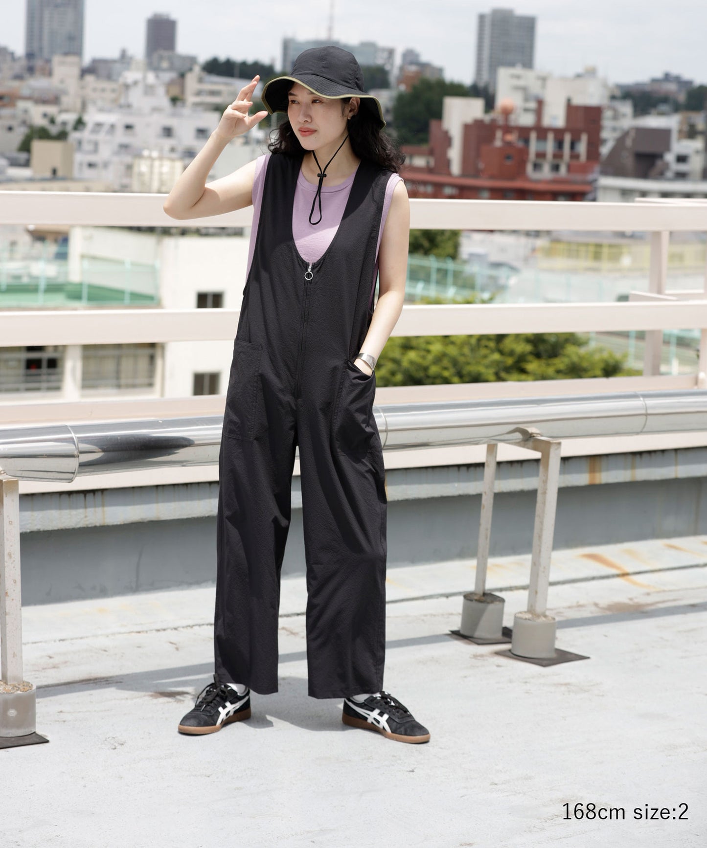 《環境配慮素材》GINGHAM SUCKER SALOPETTE ソロテックス 吸汗速乾