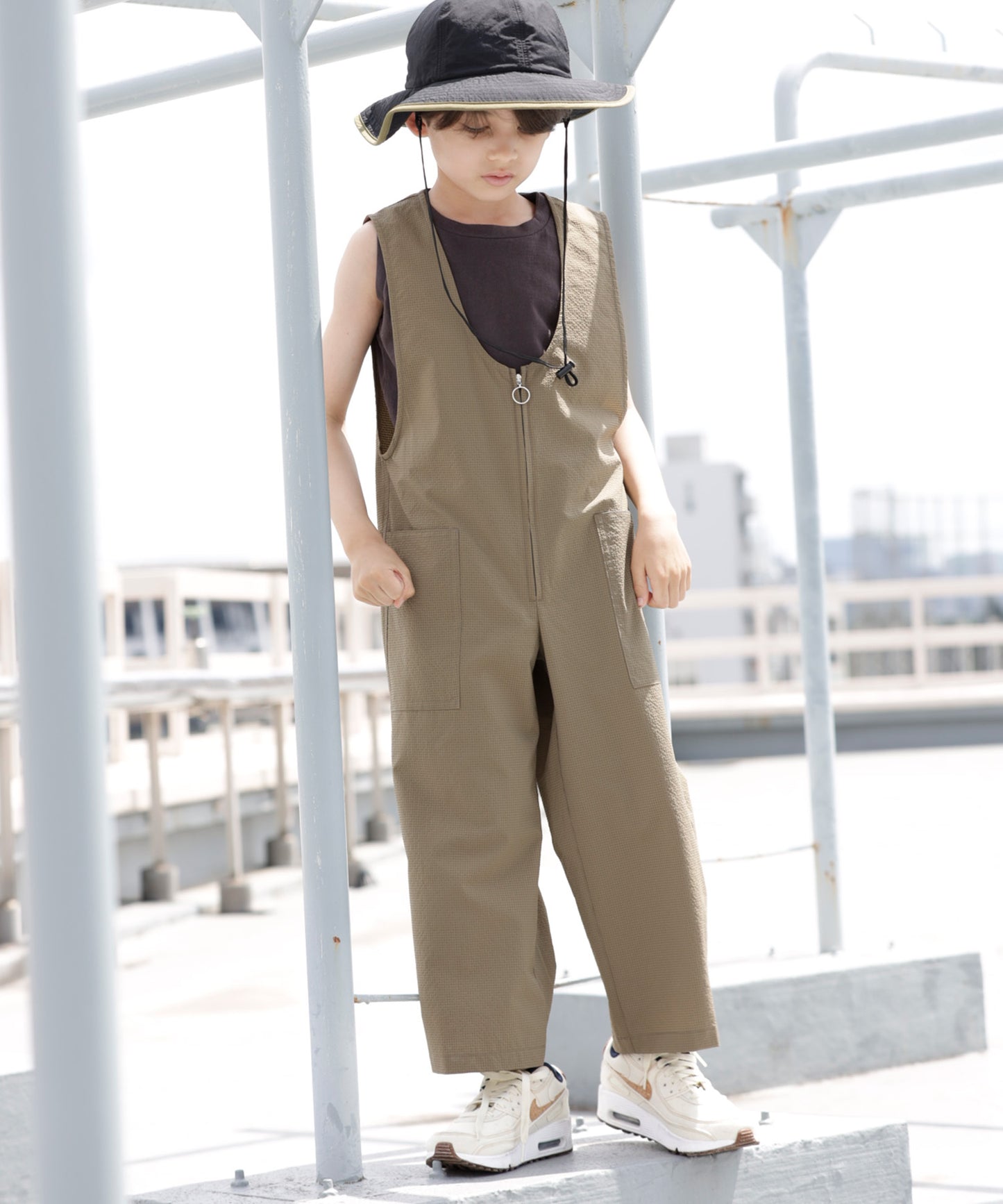 《環境配慮素材》GINGHAM SUCKER SALOPETTE ソロテックス 吸汗速乾