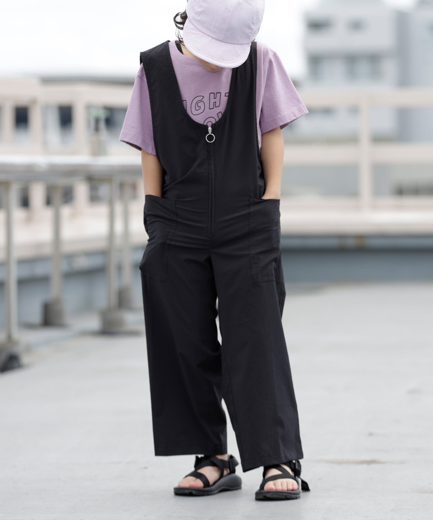 《環境配慮素材》GINGHAM SUCKER SALOPETTE ソロテックス 吸汗速乾