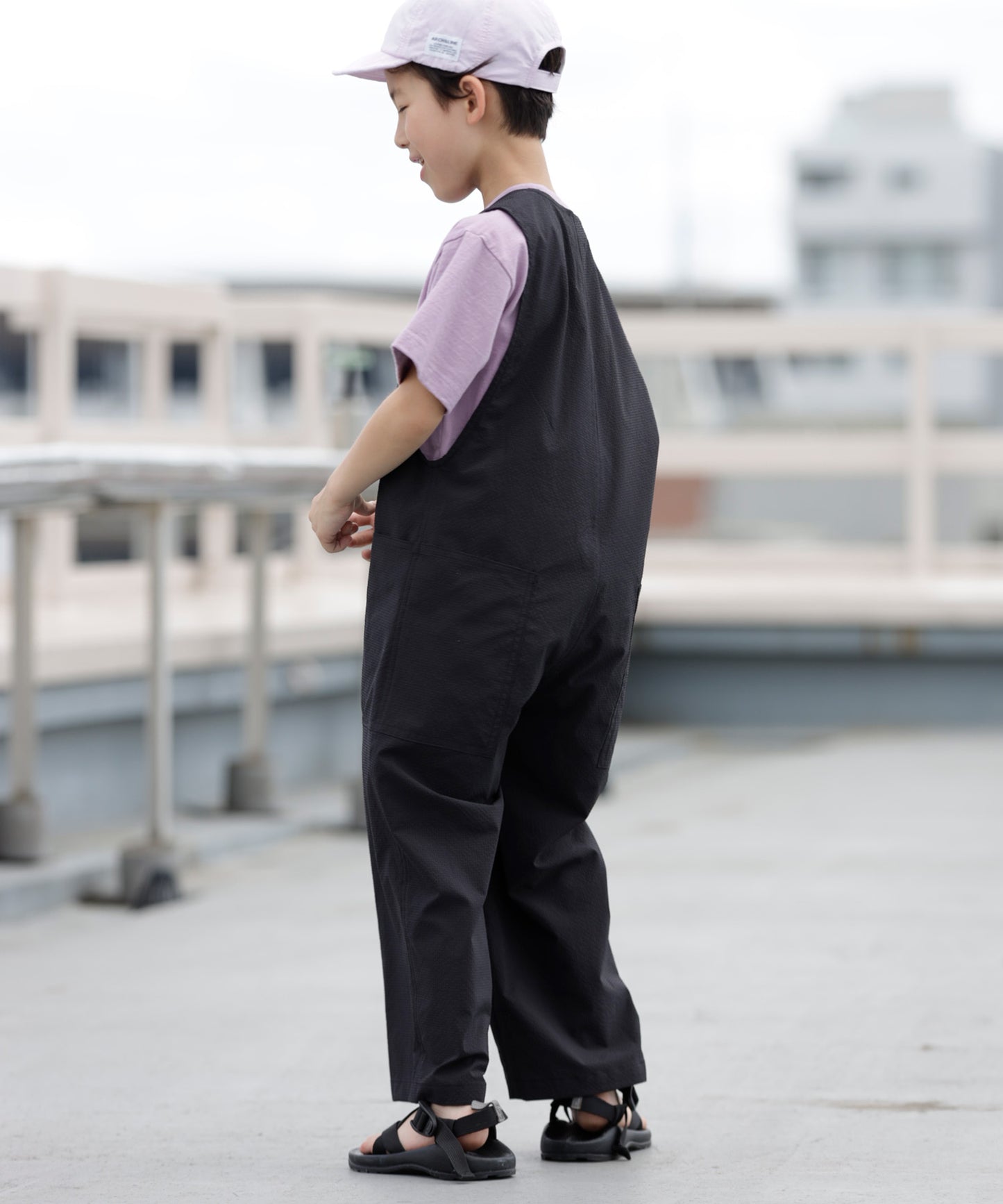 《環境配慮素材》GINGHAM SUCKER SALOPETTE ソロテックス 吸汗速乾