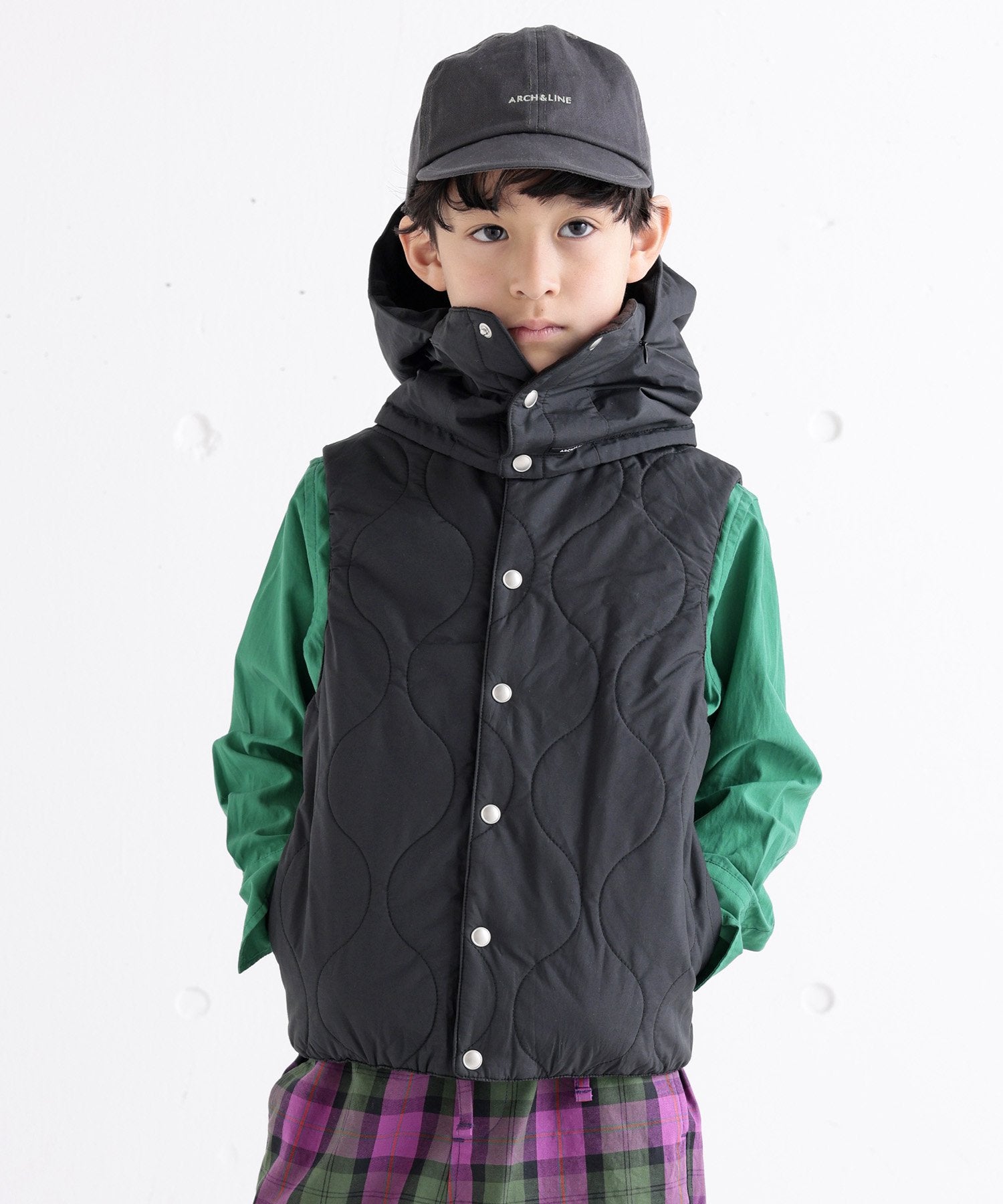 環境配慮素材》KAPOK REVERSIBLE VEST カポック スヌーディ付き 撥水