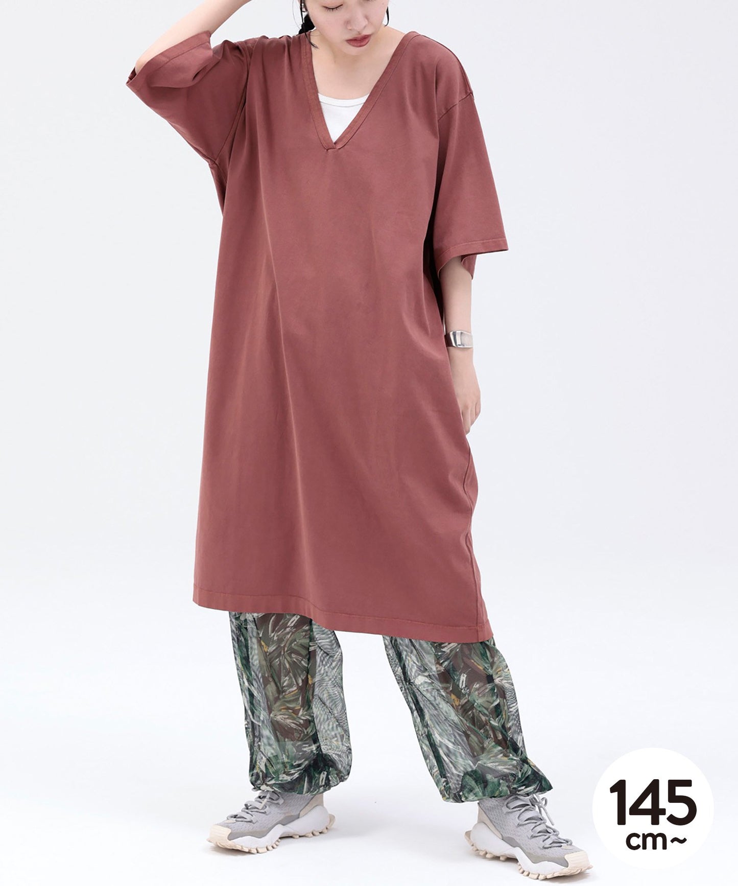 《環境配慮素材》OG GD COTTON V/N SACK DRESS オーガニックコットン 製品染め［155-165cm］