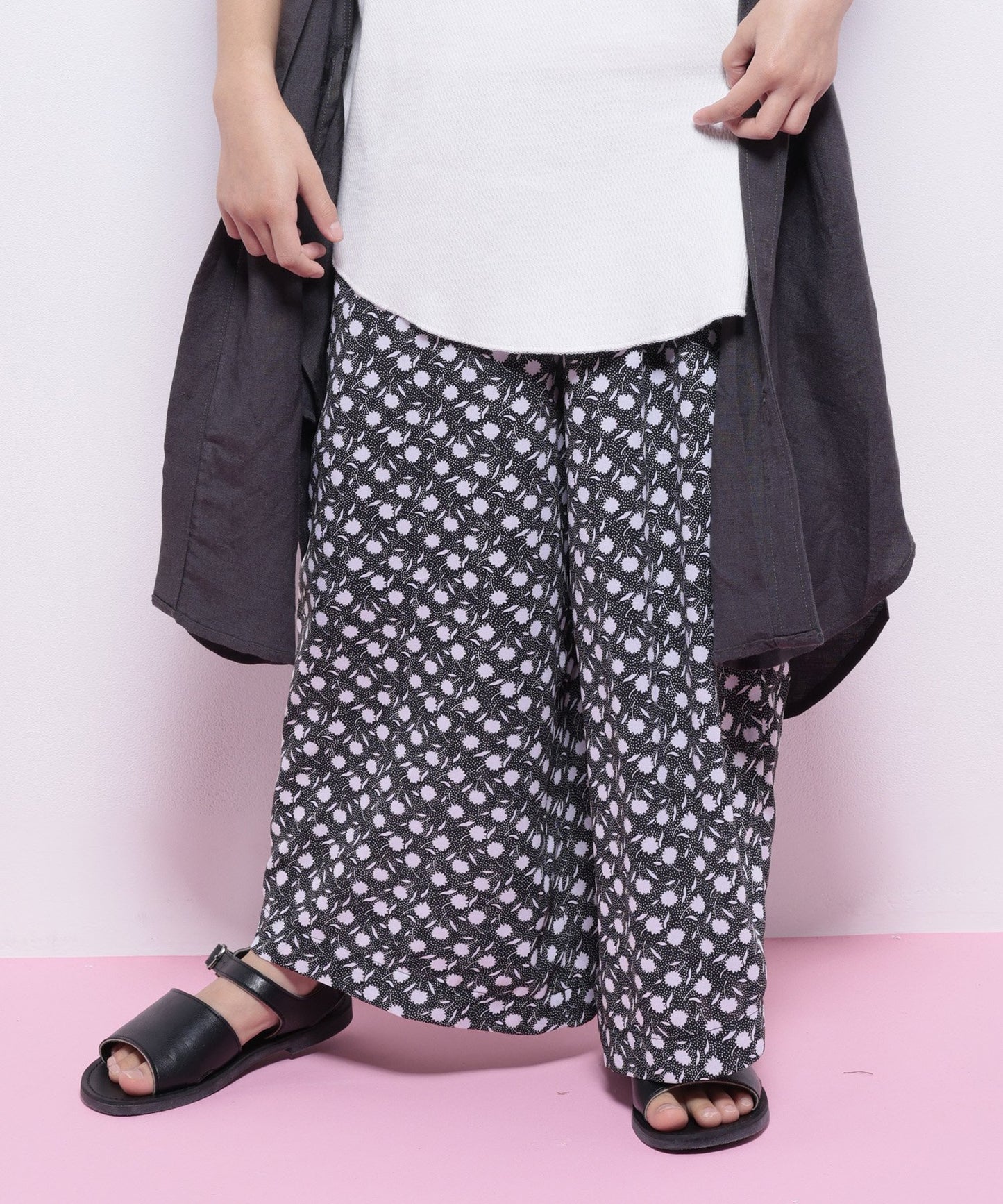 OUTLET FLOWER GATHER PANTS 裏地付/ポケット付/セットアップ対応 [100-145cm]