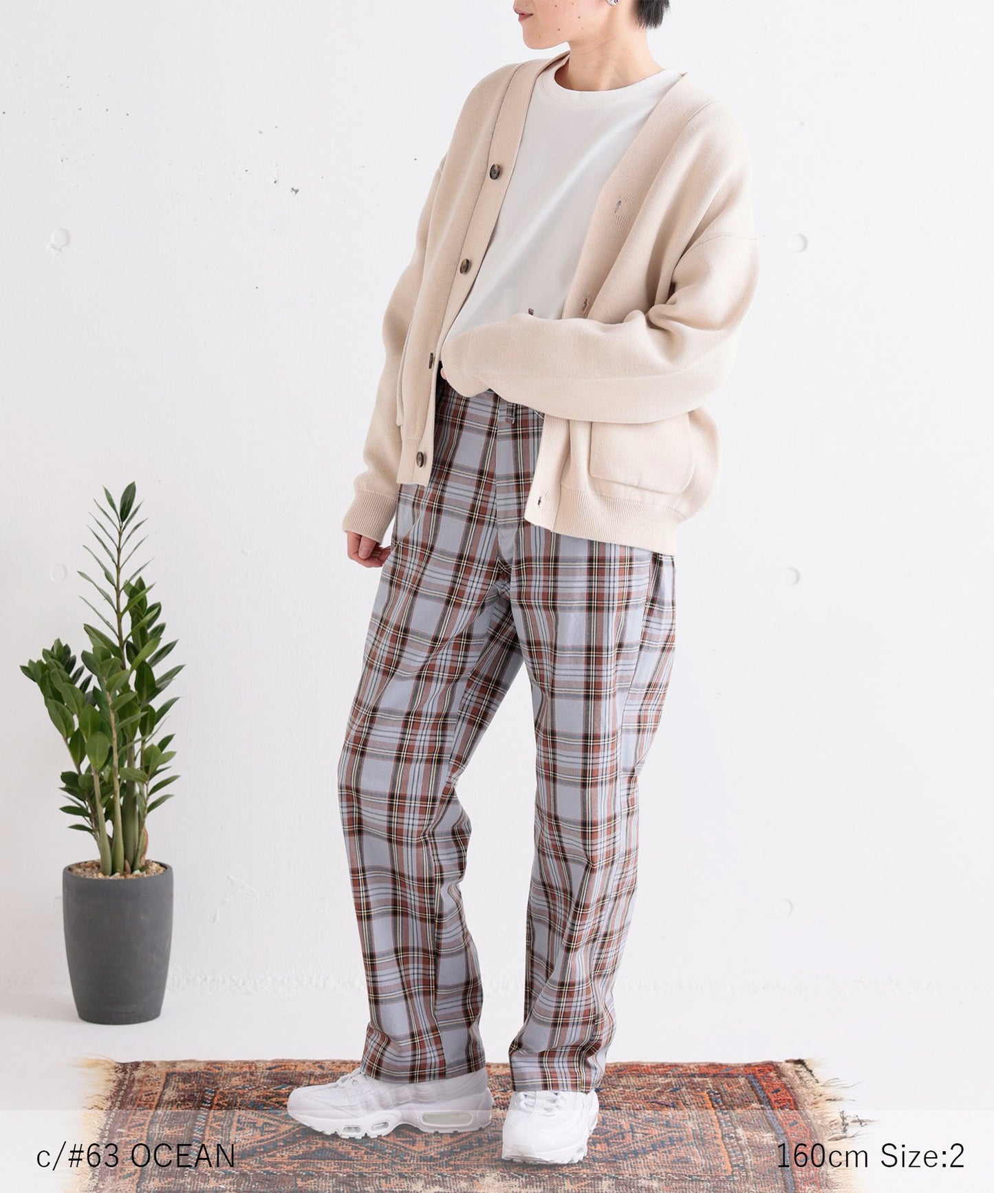 TARTAN EASY PANTS 通年素材 タータンチェック ワイドテーパード［145-175cm］