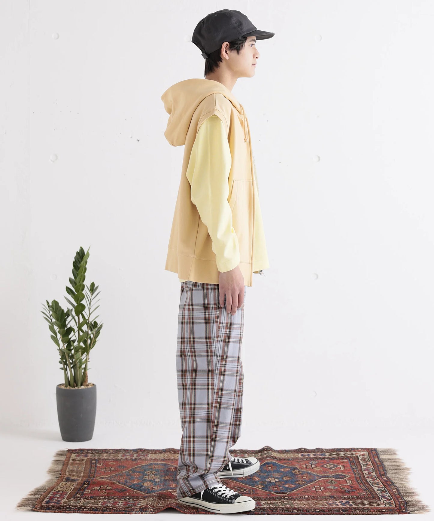 TARTAN EASY PANTS 通年素材 タータンチェック ワイドテーパード［145-175cm］