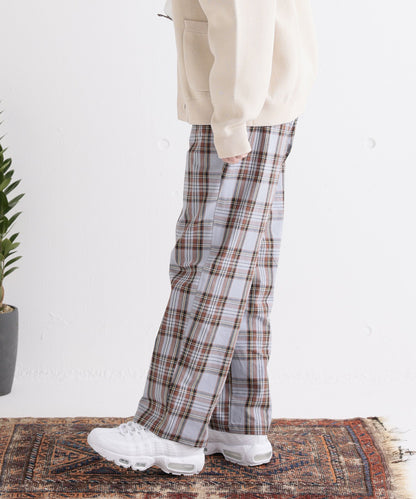 TARTAN EASY PANTS Year-round material Tartan check wide tapered [145-175cm]