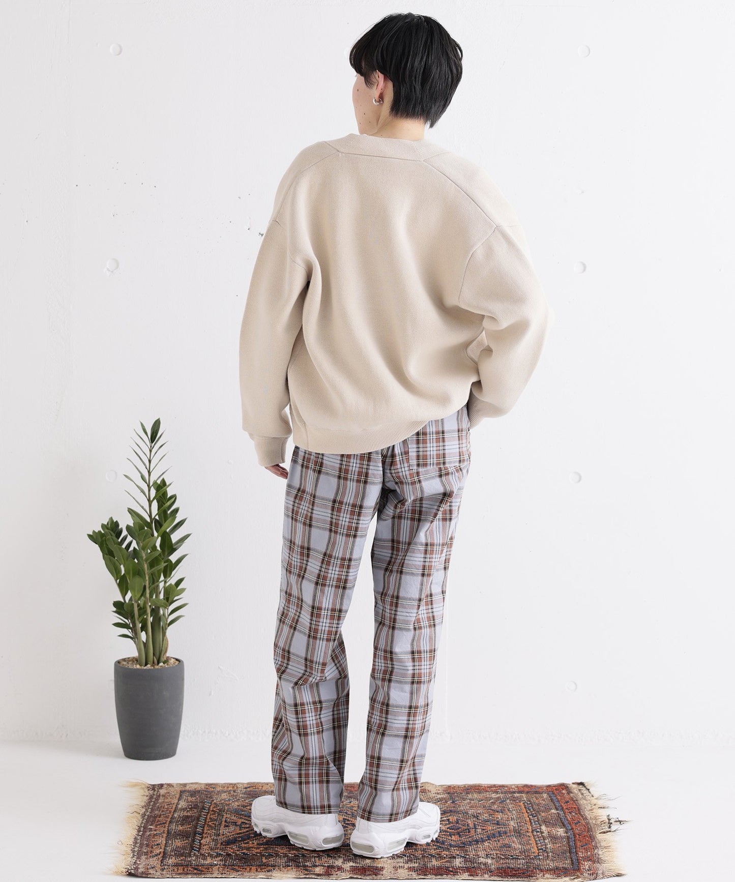 TARTAN EASY PANTS 通年素材 タータンチェック ワイドテーパード［145-175cm］