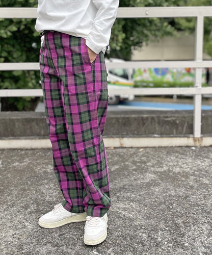 TARTAN EASY PANTS 通年素材 タータンチェック ワイドテーパード［145-175cm］