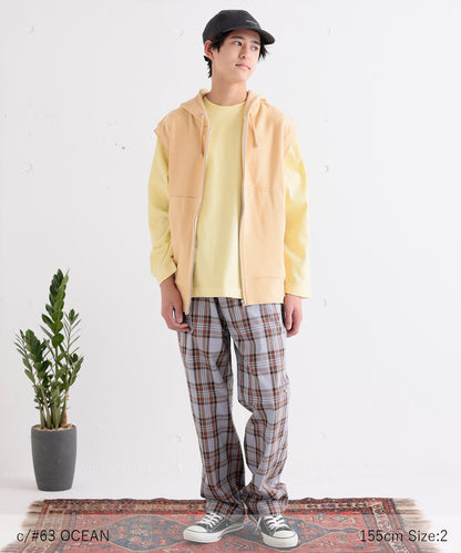 TARTAN EASY PANTS 通年素材 タータンチェック ワイドテーパード［145-175cm］