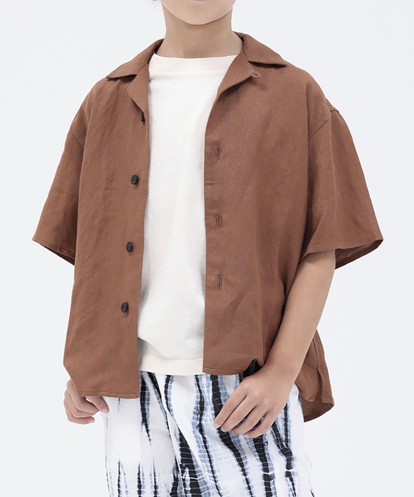 [Environmentally friendly material] LINEN/RAYON OPEN COLLAR SHIRT Cool touch feeling On/off use Setup compatible [100-145cm]