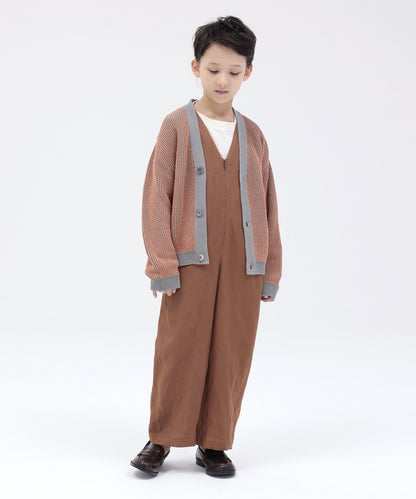 [Environmentally friendly material] LINEN/RAYON V/N SALOPETTE Cool touch feeling On/off use Setup compatible [115-145cm]