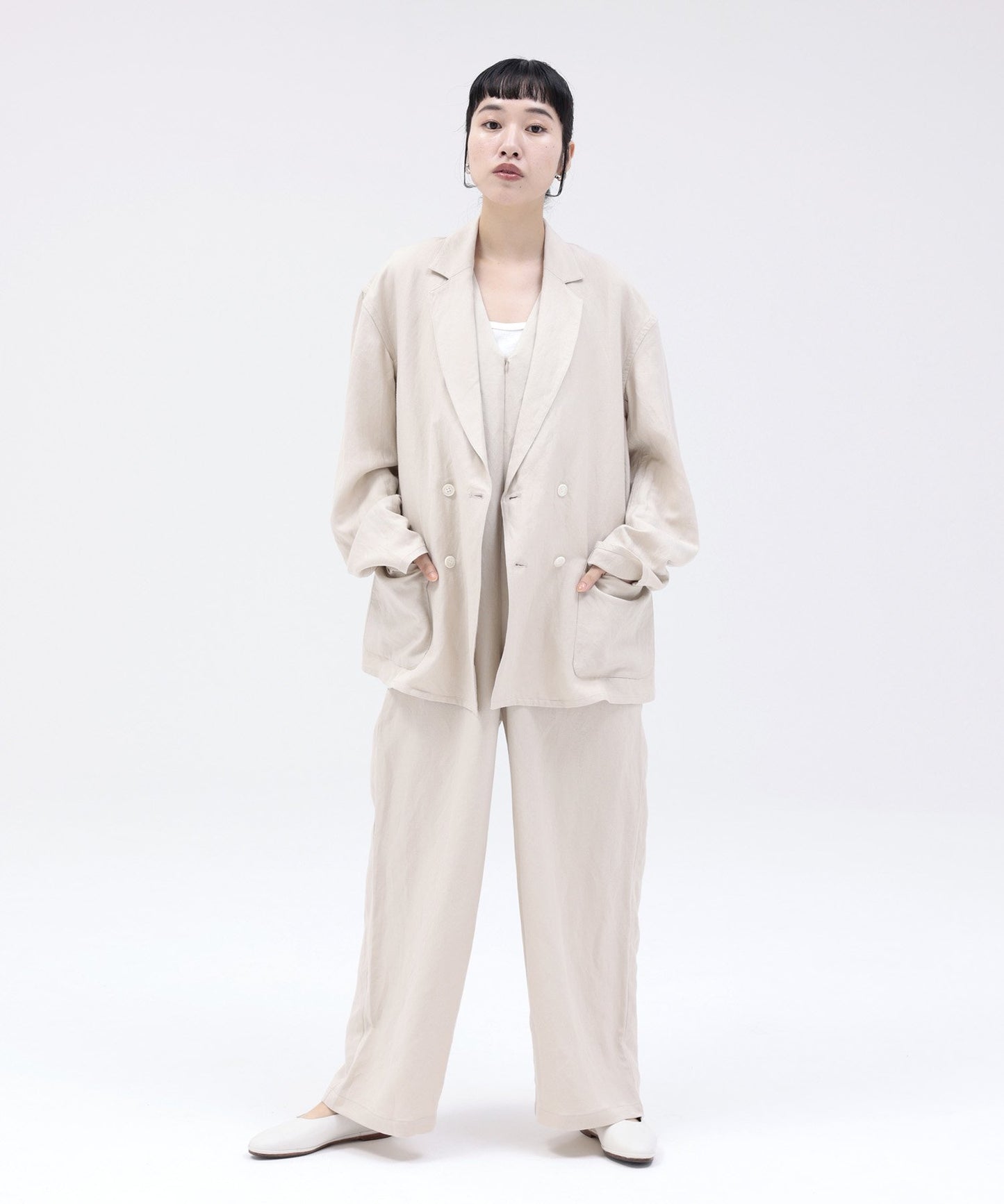 《Environmentally friendly material》LINEN/RAYON V/N SALOPETTE Cool touch feeling On/off use Setup compatible [145-165cm]