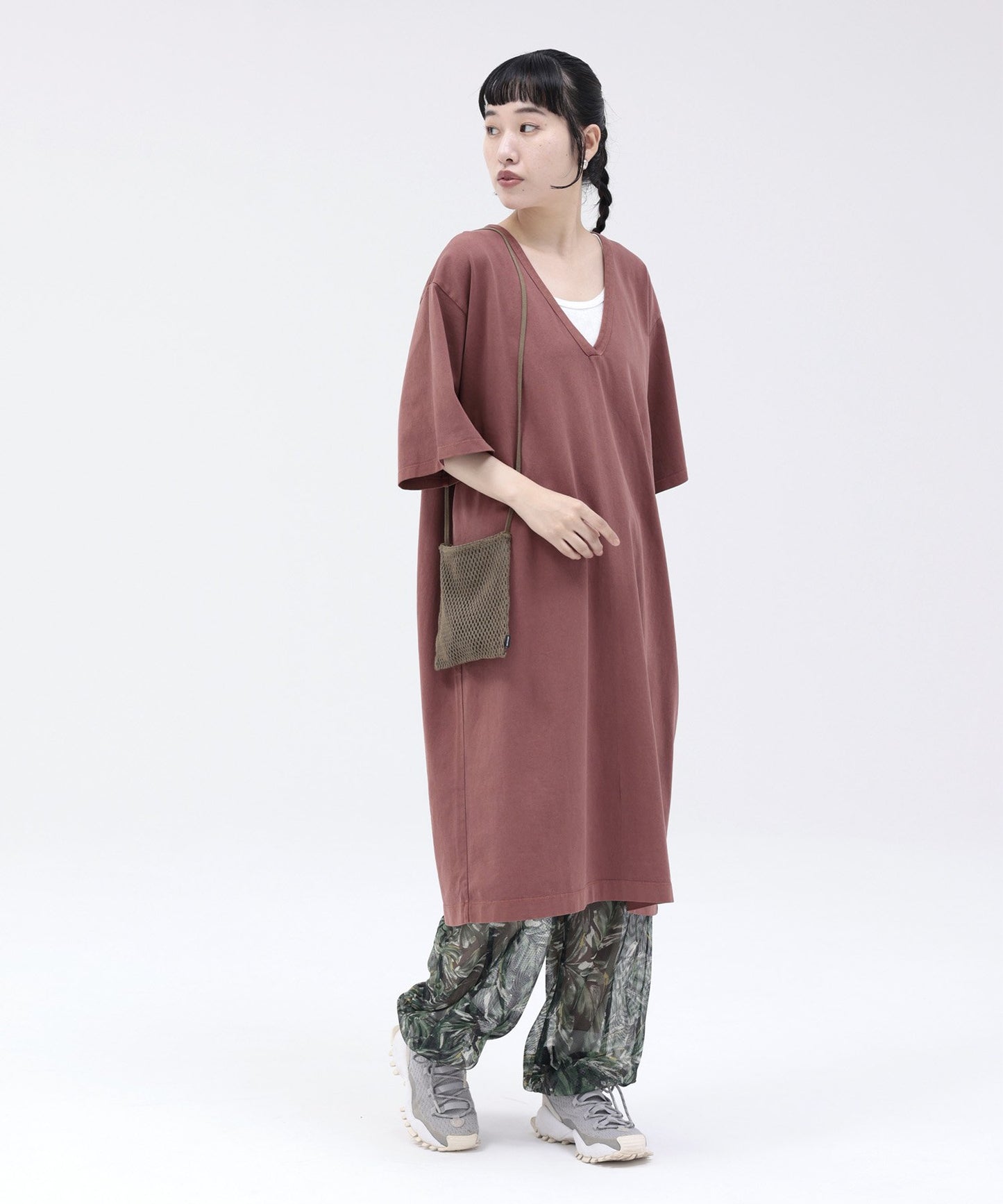 [Environmentally friendly material] OG GD COTTON V/N SACK DRESS Organic cotton Product dyed [155-165cm]