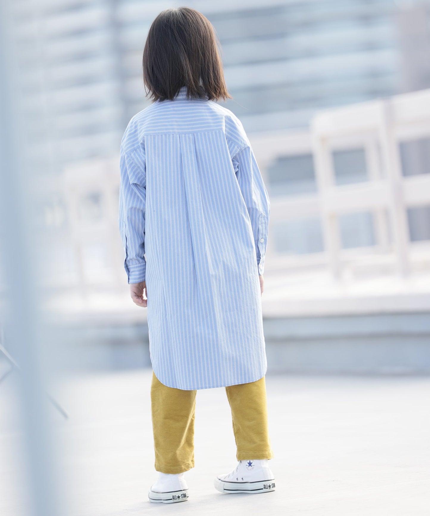 COTTON STRIPE DRESS オンオフ兼用 ロングシャツ［115-145cm］