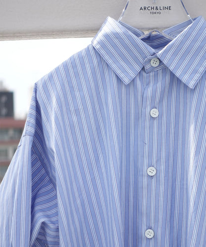 COTTON STRIPE DRESS Long shirt for both on and off [115-145cm]