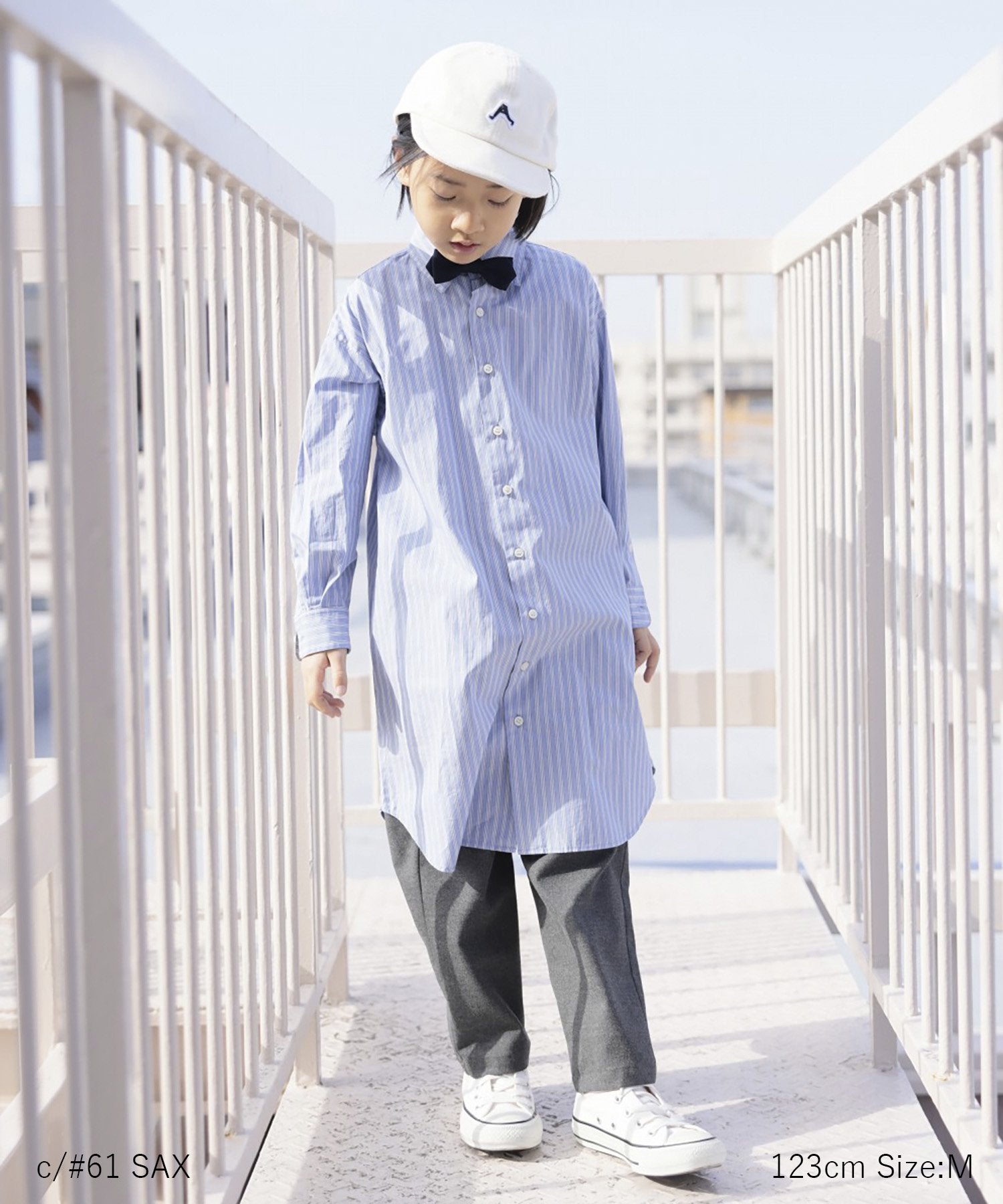 COTTON STRIPE DRESS オンオフ兼用 ロングシャツ［115-145cm