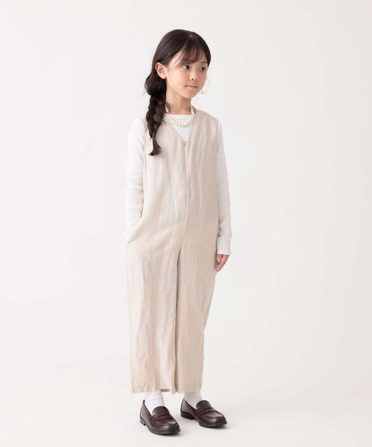 [Environmentally friendly material] LINEN/RAYON V/N SALOPETTE Cool touch feeling On/off use Setup compatible [115-145cm]