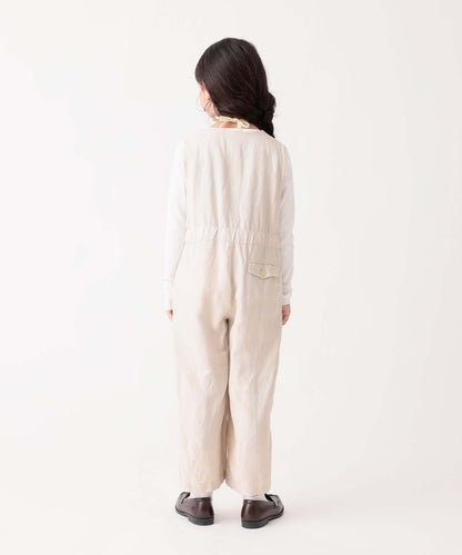 [Environmentally friendly material] LINEN/RAYON V/N SALOPETTE Cool touch feeling On/off use Setup compatible [115-145cm]