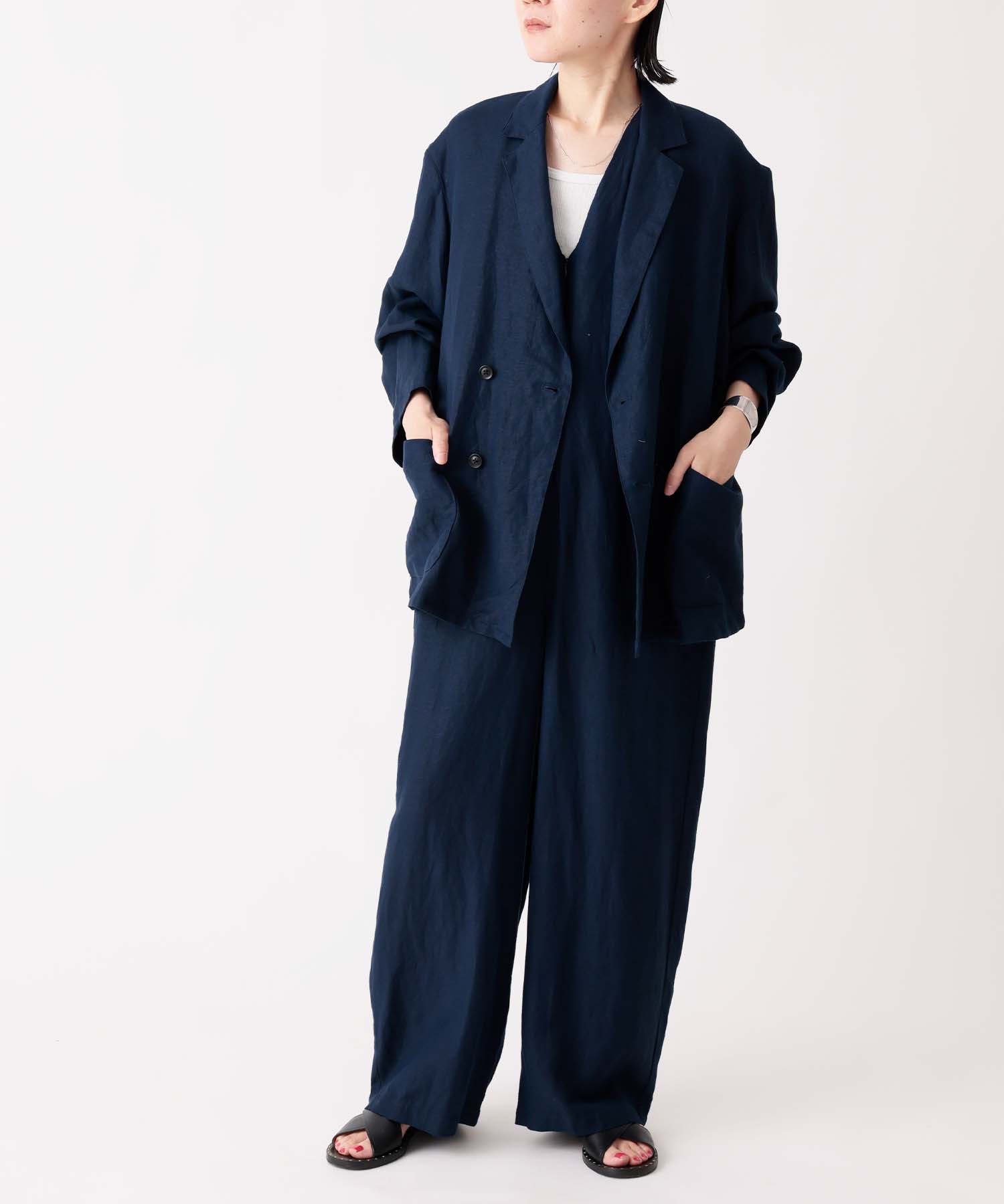 リネン✨リジェール　linen w jacket　ダブルジャケット 予約]リネンタッチテーラードジャケット/ライトブルー – Lumier
