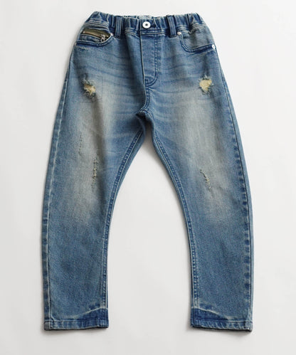 《環境配慮素材》RE DENIM BANANA PANTS ストレッチデニム リサイクルコットン 通年素材［100-145cm］